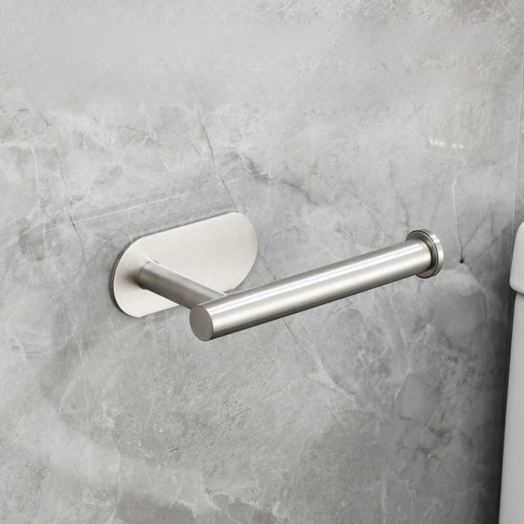 Porta Papel Higiênico Suporte Prata Adesivo De Parede Aço Inox Banheiro Lavabo Sem Furos