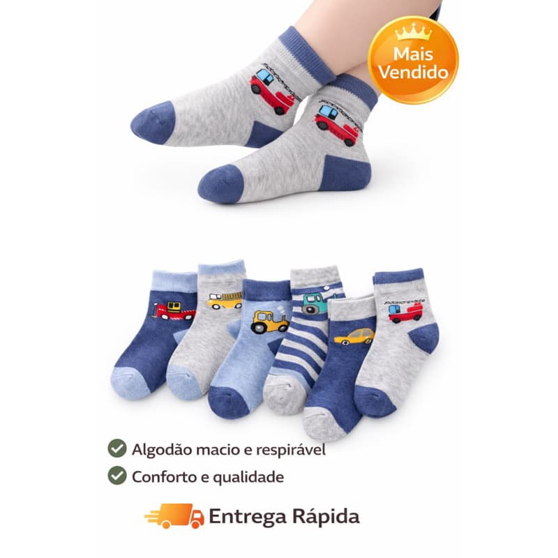 Kit De 3 Até 12 Pares De Meias Infantil Menino KIDS Algodão