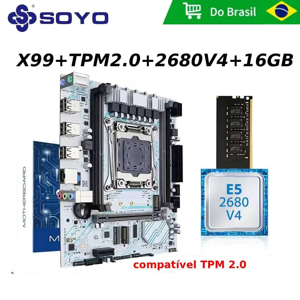 KIT UPGRADE PLACA-MÃE X99 + TPM 2.0 + XEON 2680V4 + 16GB RAM SUPORTE A MEMORIA DDR4 NVME 3.0