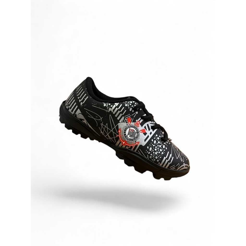 Chuteira Infantil Society Corinthians Preta Elite ⚽ Confortável | Envio Rápido | 28 ao 36