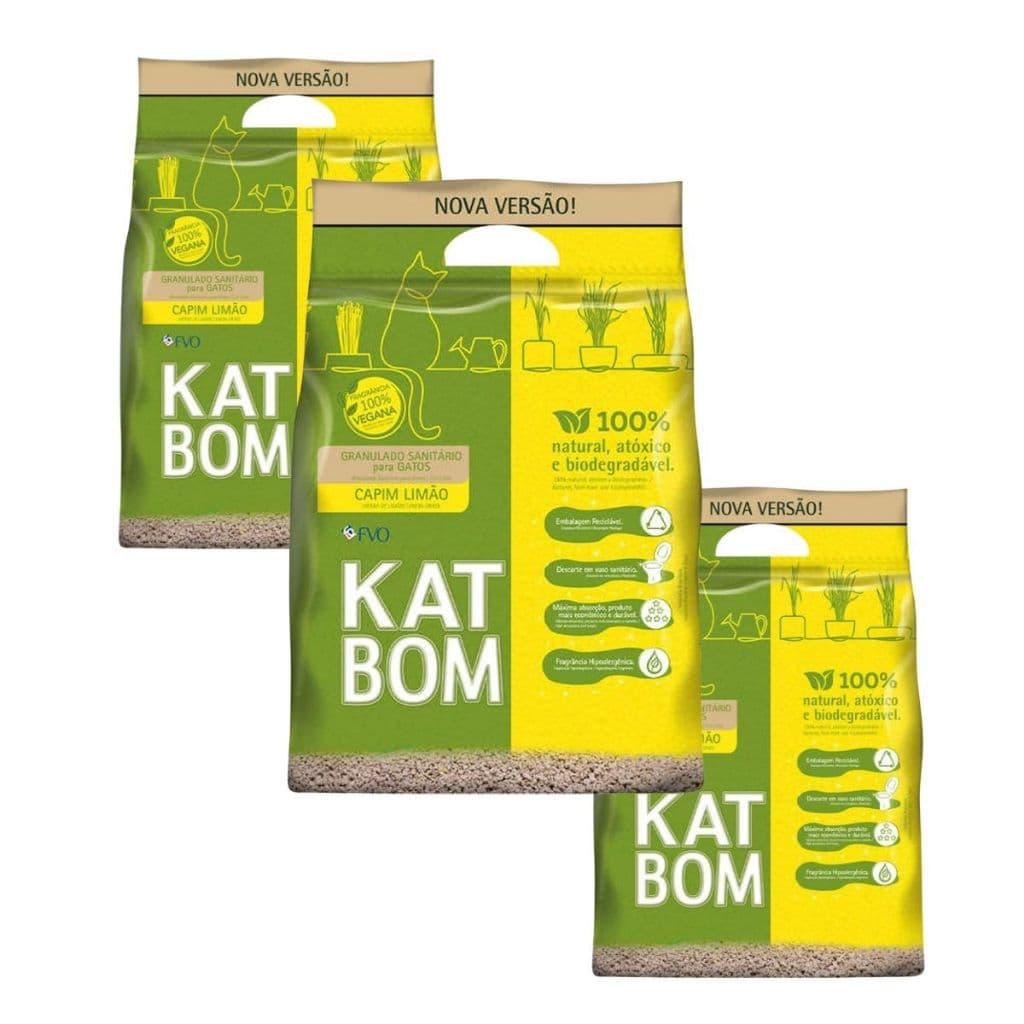 Kit 3 Katbom Capim Limão Granulado Sanitário para Gatos - 3 Kg