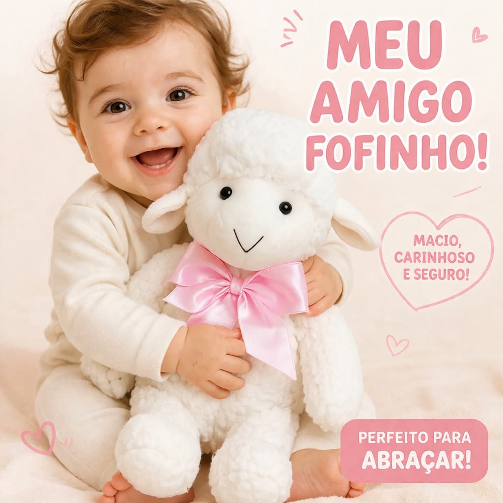 Ovelhinha de Pelúcia Super Macia – Conforto, Carinho e Segurança para o seu Bebê