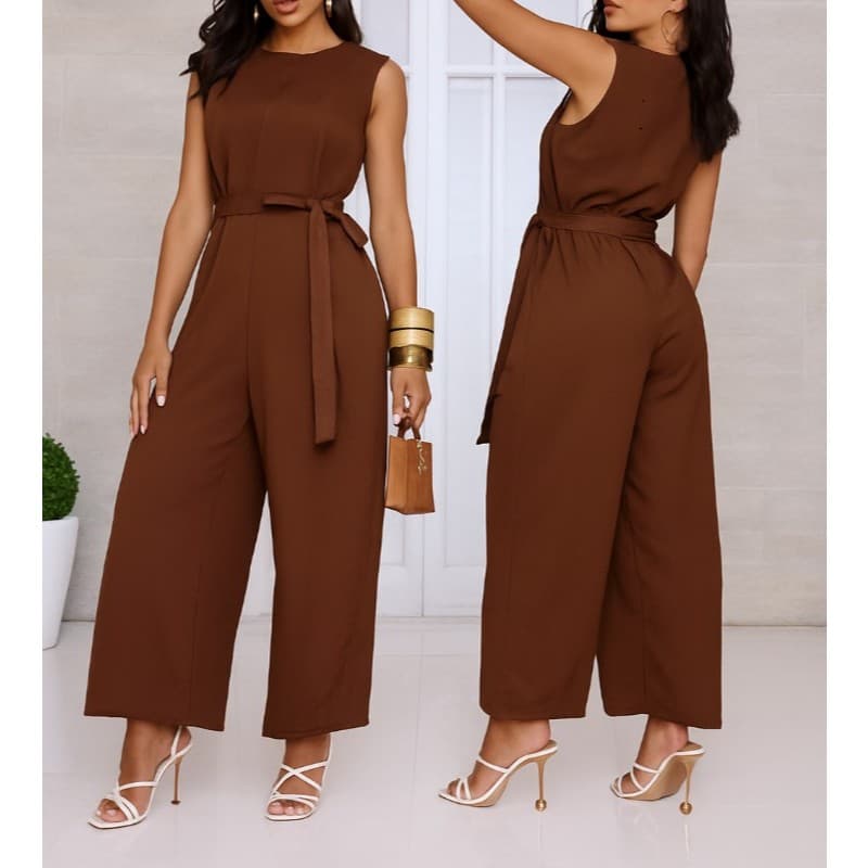 Macacão Feminino longo Social alfaiataria con faixa  na cintura elegante