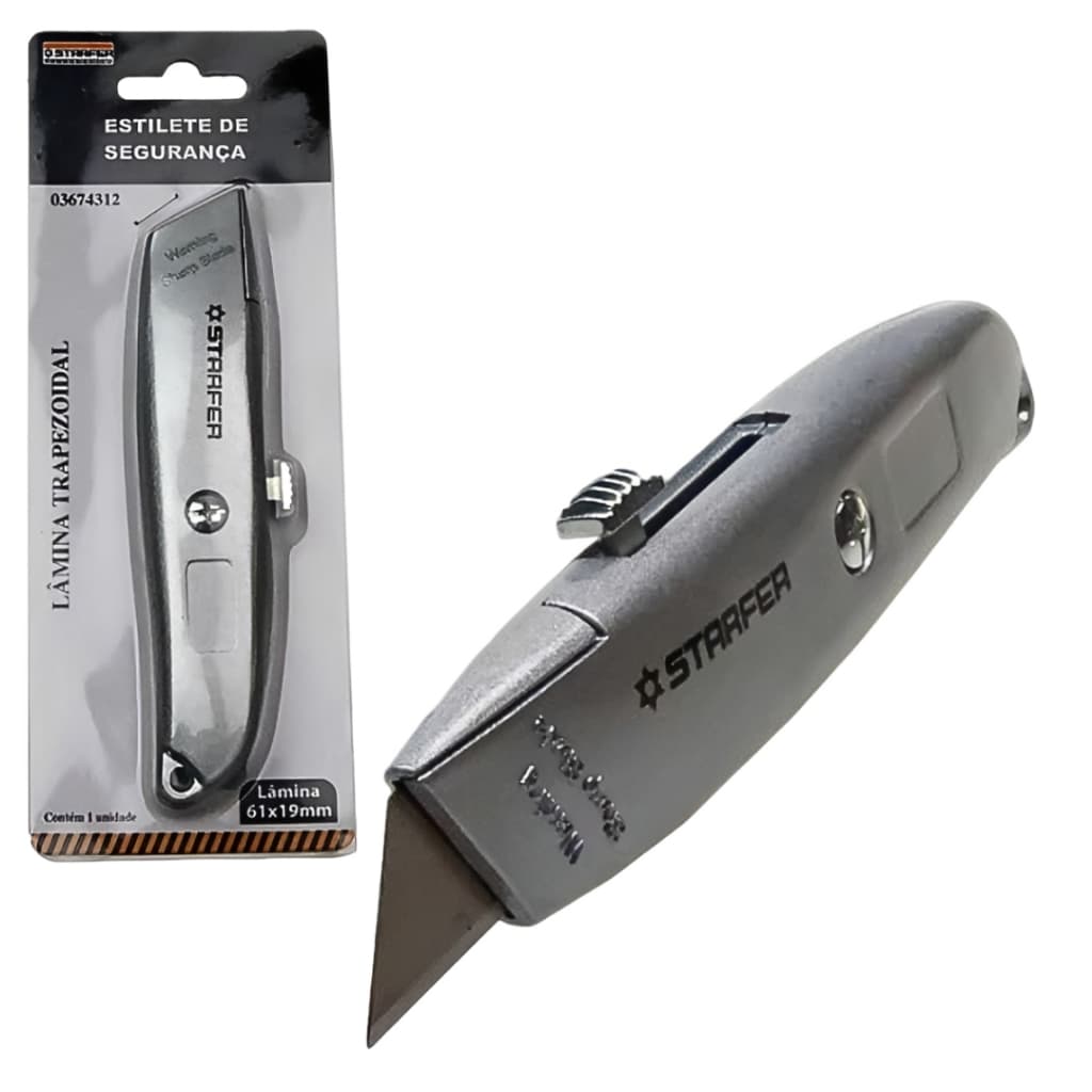 estilete lamina retratil trapezoidal com botão deslizante starfer