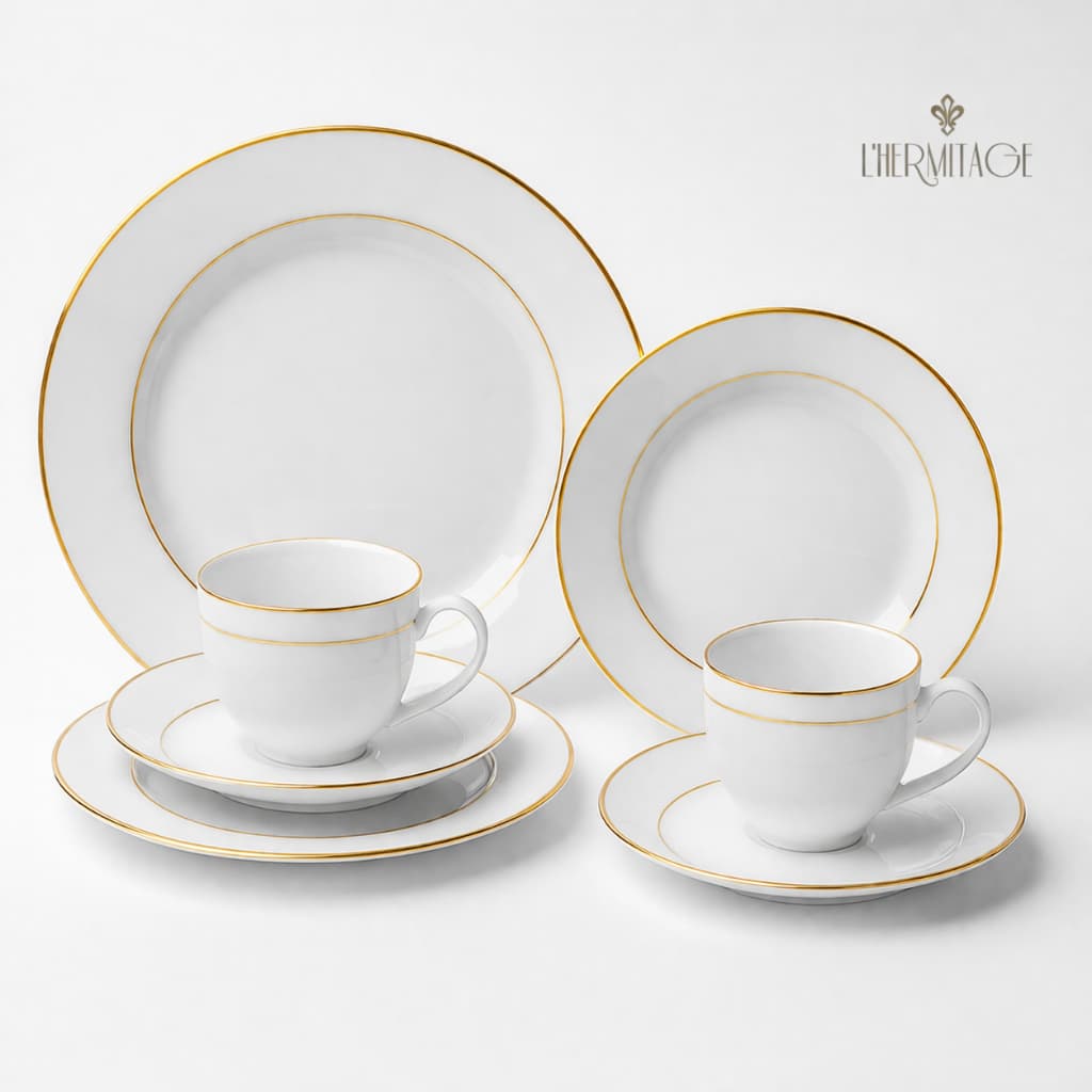 Aparelho de Jantar Porcelana Jogo Jantar 42 Peças  Majesty LegacySilver Gold Mesa Posta Hermitage