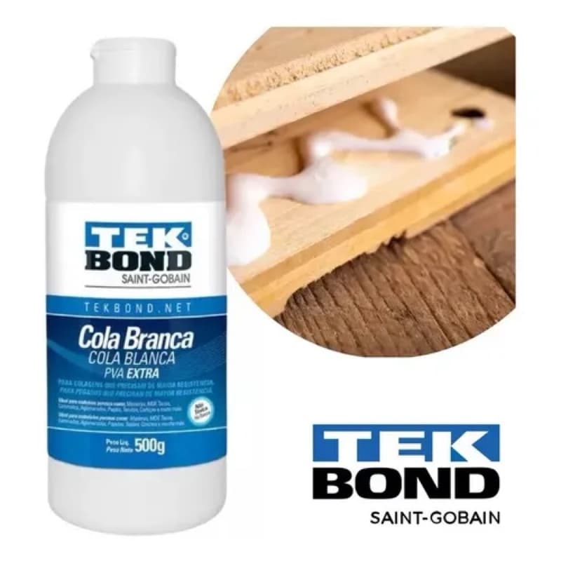 Cola Branca Tek Bond 500g Pva Extra - Alta Adesão para Madeira e Artesanato
