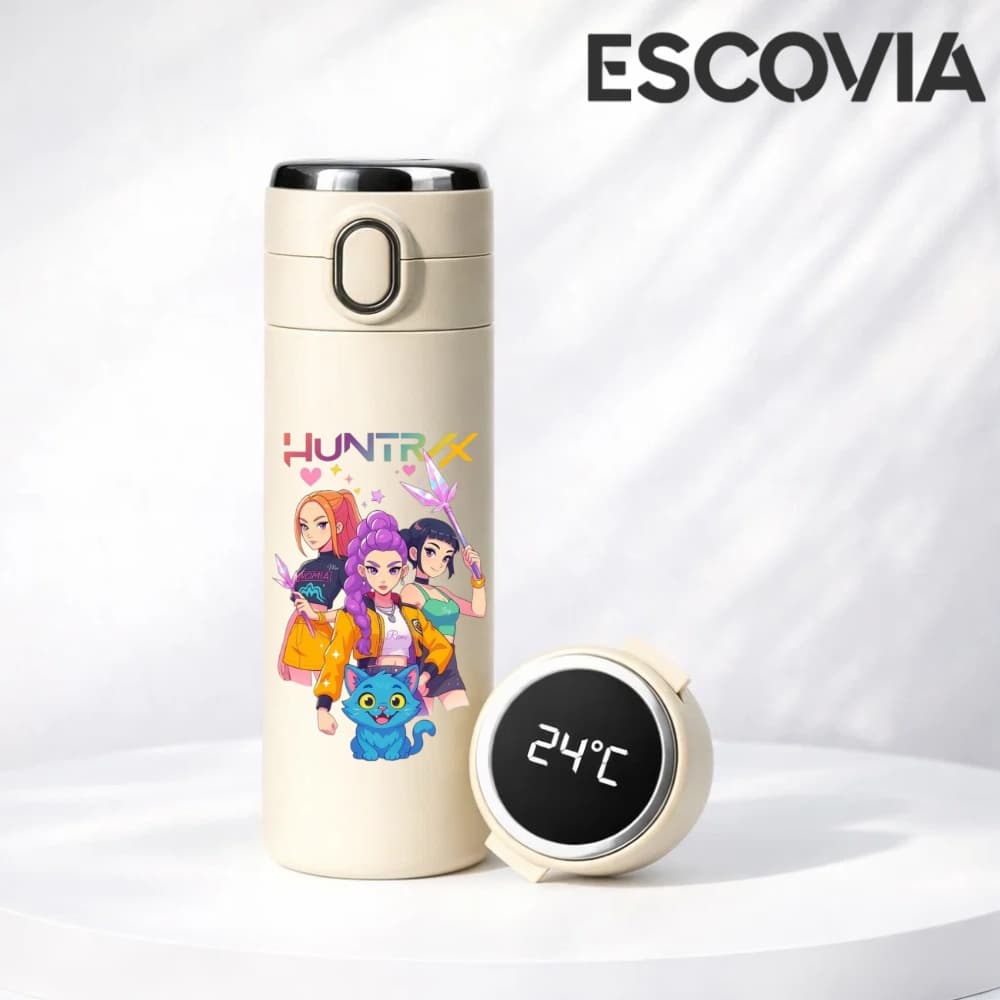 Garrafa Térmica Aço Inoxidavel Guerreiras do K-Pop Demon Hunters X L3 com Termômetro Digital 420ml
