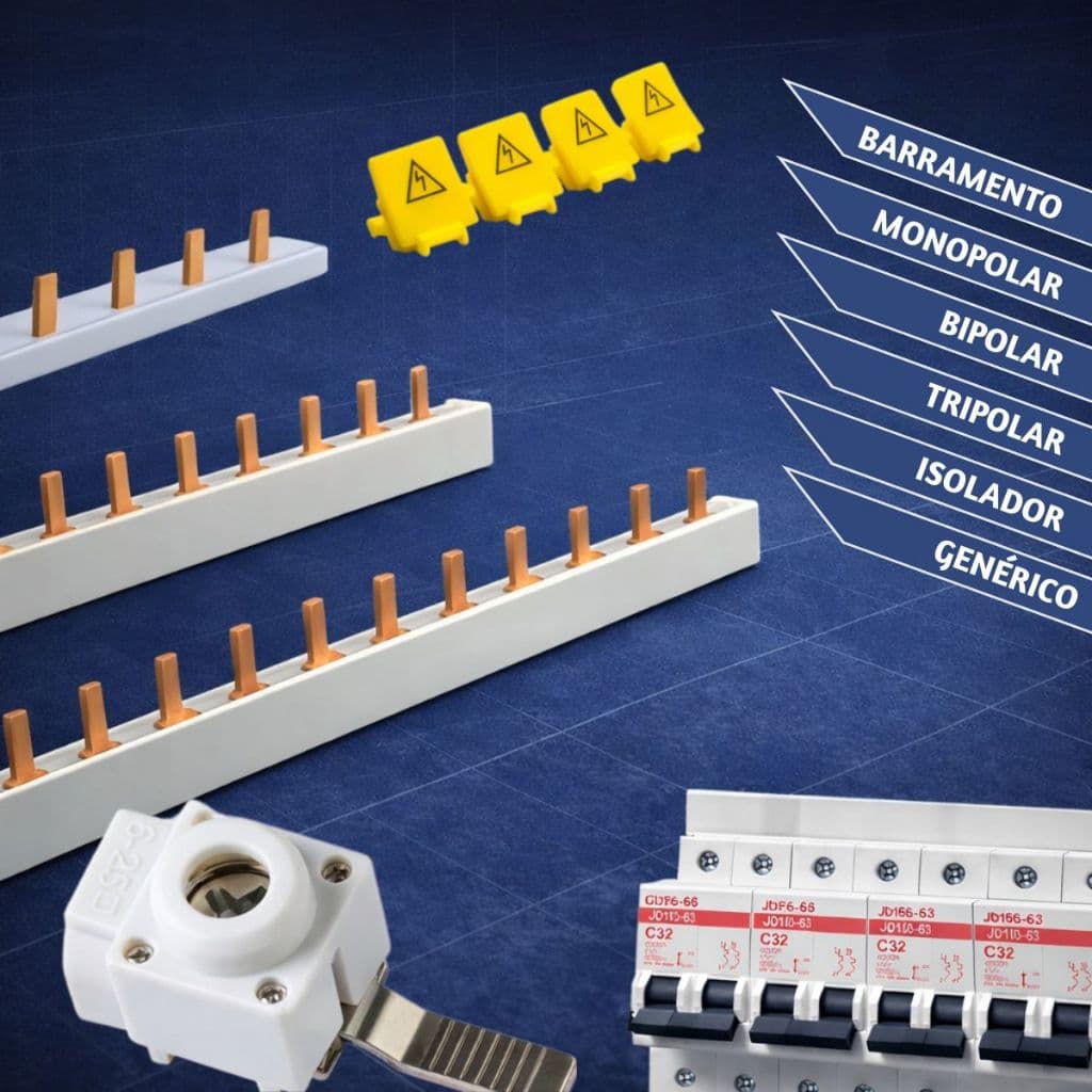Barramento Pente 12P bifásico  monofasico trifasico 63A Disjuntor Din bipolar conector generico e isolador