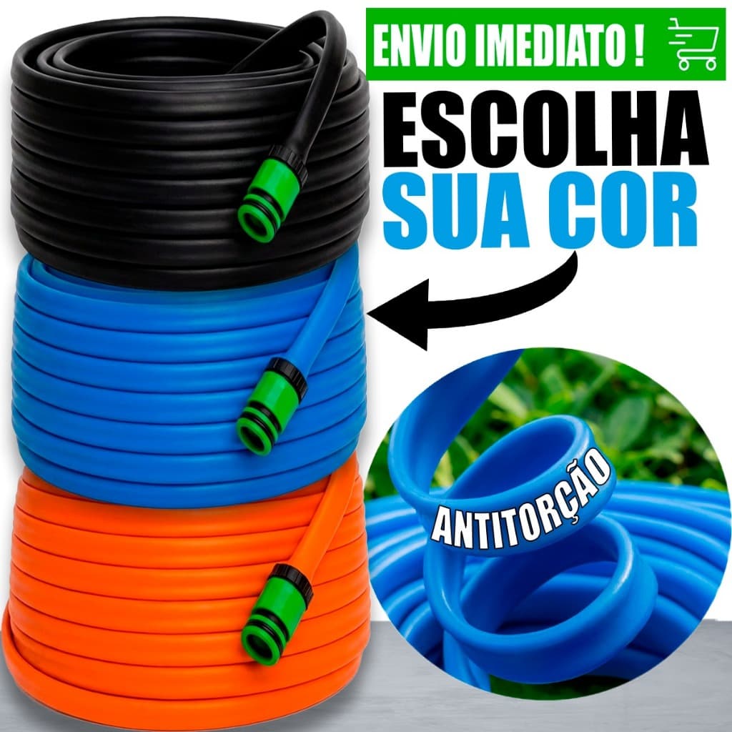 Mangueira Jardim Anti Torção Não Dobra Reforçada 05/10/15/20/25/30/35 e 50 Metros Preta Laranja Azul