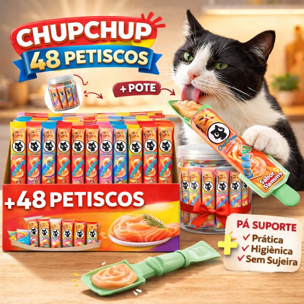 Petisco Para Gatos ChuChups Cream Pote Sortido com 48 Tubos de 15g Lançamento Tipo Churu e Truly