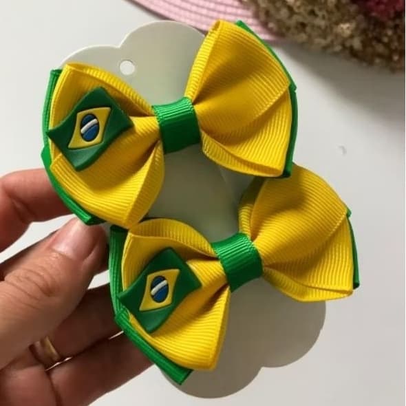 Par Laço de Cabelo Infantil Verde e Amarelo Copa do Mundo Brasil Olimpíadas 2026