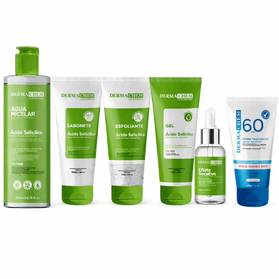 Kit Skincare Limpeza de Pele Oleosa - Ácido Salicilico Anti Acne Anti Age Protetor Solar Dermachem