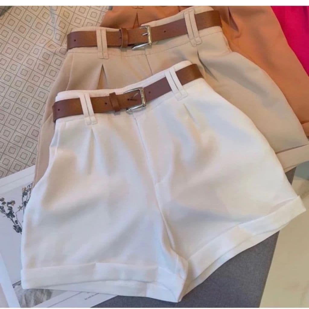 Short Alfaiataria Feminino Social Com Cinto Cintura Alta PROMOÇAO