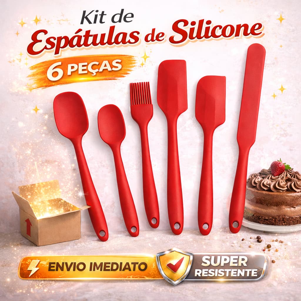 Kit 6 Espátulas de Silicone Profissional Vermelha Antiaderente Alta Qualidade Envio Imediato