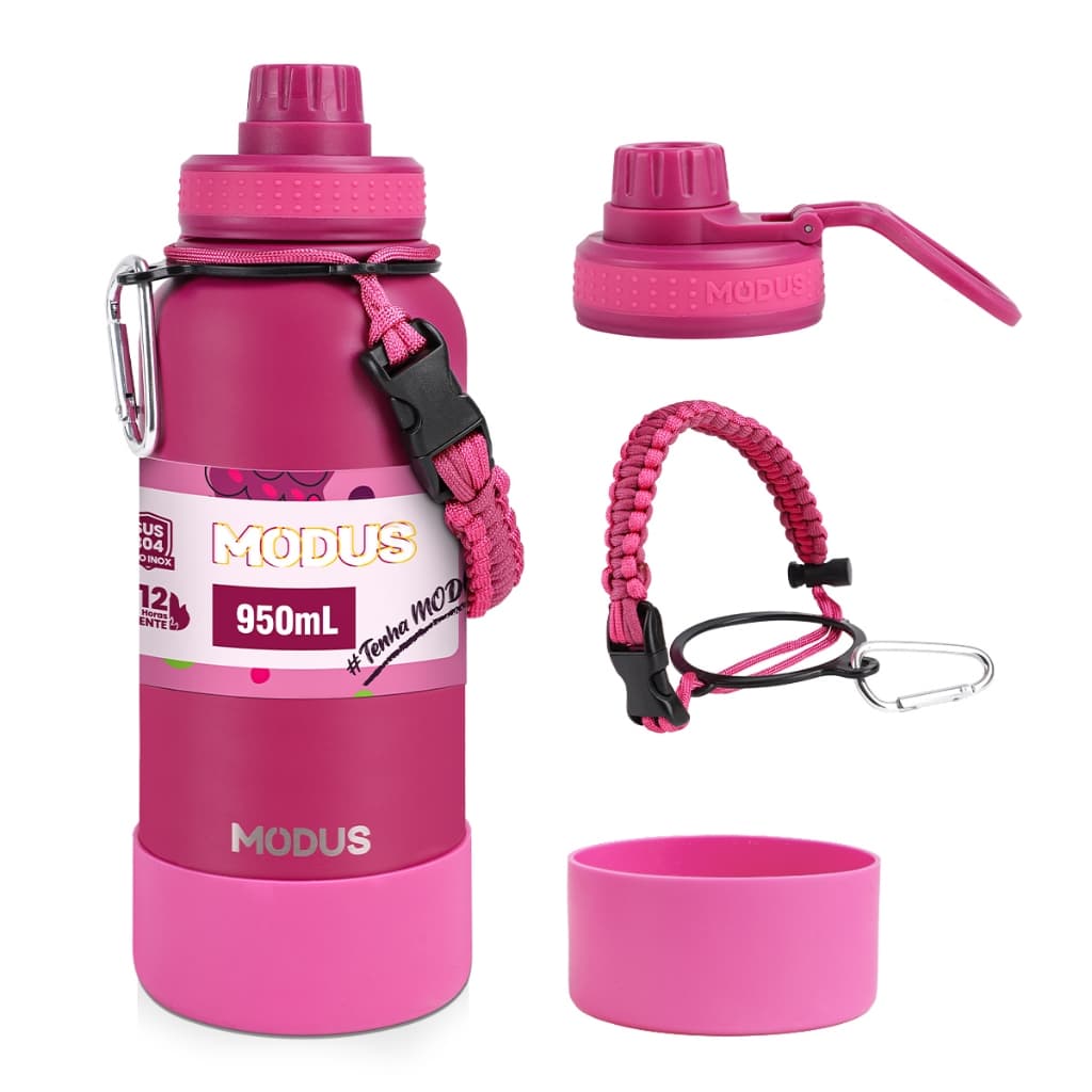 MODUS Garrafa Térmica 1 Litro Esportiva De Aço Inoxidável Com Isolamento A Vácuo com Base Emborrachada