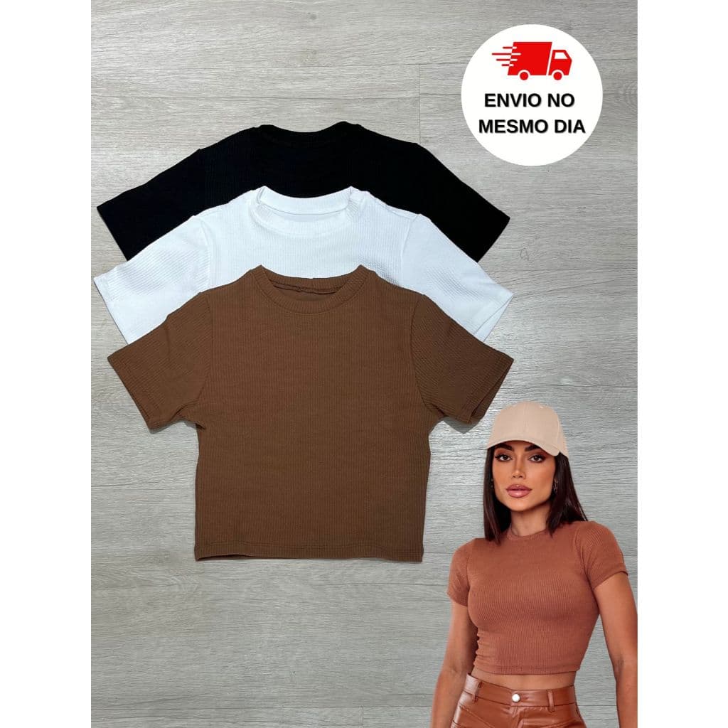 Kit 3 Blusinhas Femininas Cropped Manga Curta - Tecido Anarruga, Confortáveis e Estilosas | ENVIO IMEDIATO