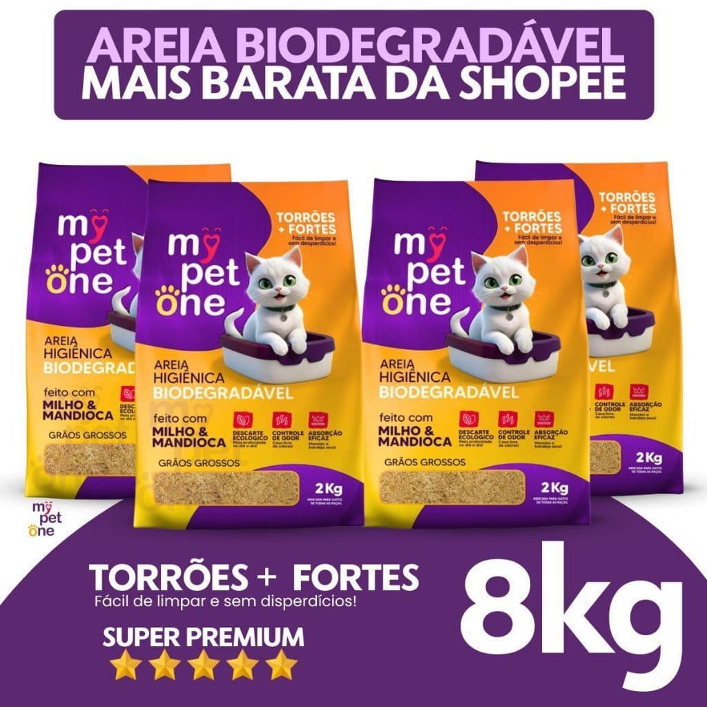 Areia Biodegradável Gatos Bio Gold Grossa 2 a 8kg MyPetOne