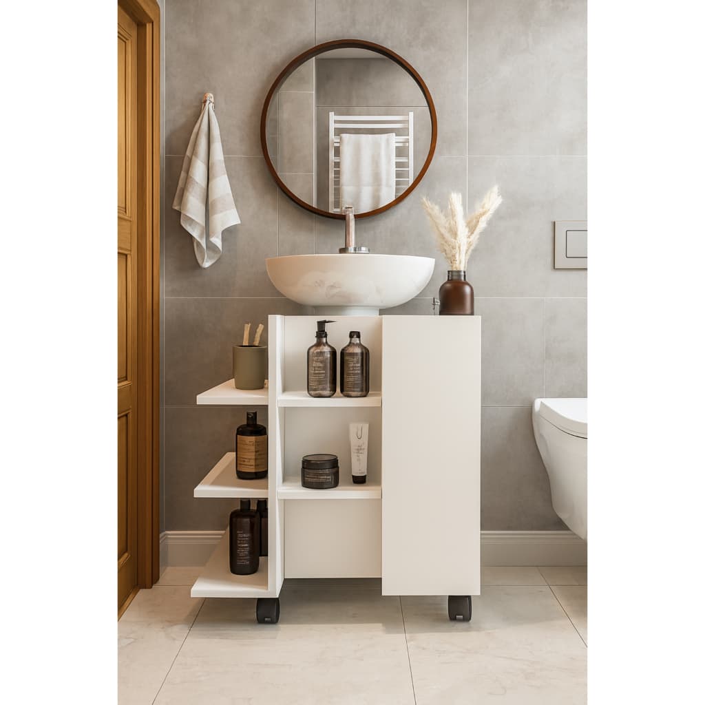 Gabinete Para Pia de Coluna Banheiro Armário Organizador Compacto com Porta e Prateleira  Multiuso