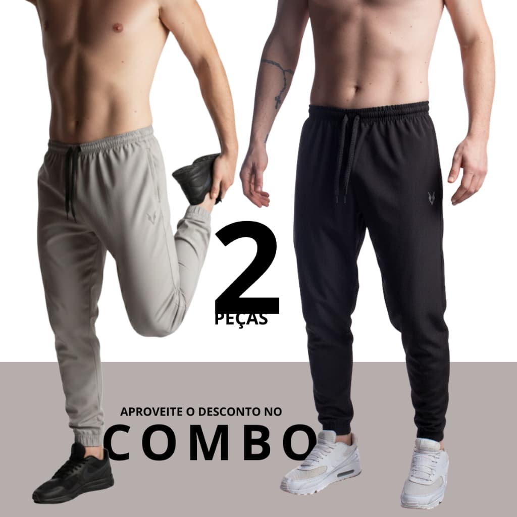 Kit 2 Calças Jogger Masculina Flexível Academia Logo Refletivo e Elástico no Punho