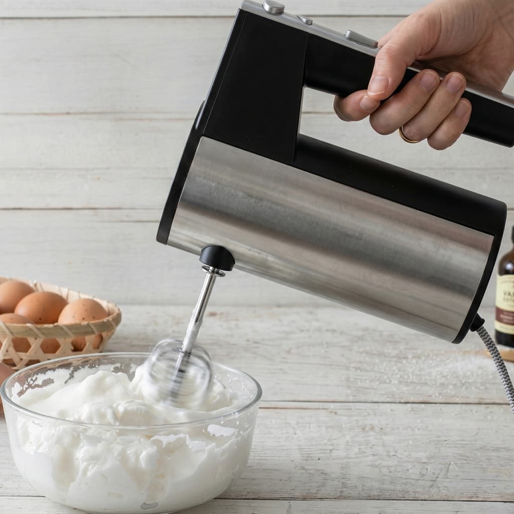 Batedeira de Mão Elétrica em Inox 5 Velocidades com Base Armazenamento Misturador de Bolo Massa Batedor Ovos Portátil