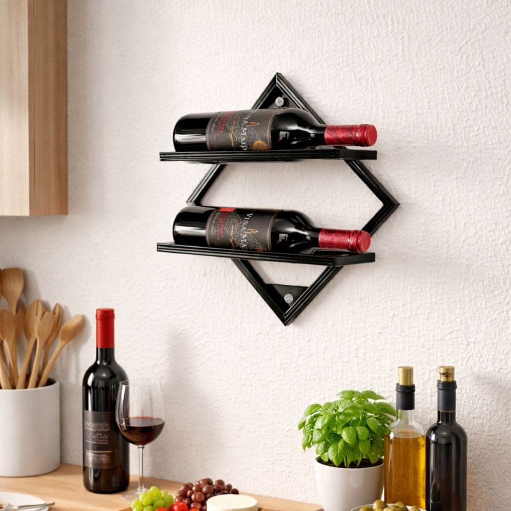 Suporte De Parede Para Duas Garrafas Mosaico Preto Porta garrafa