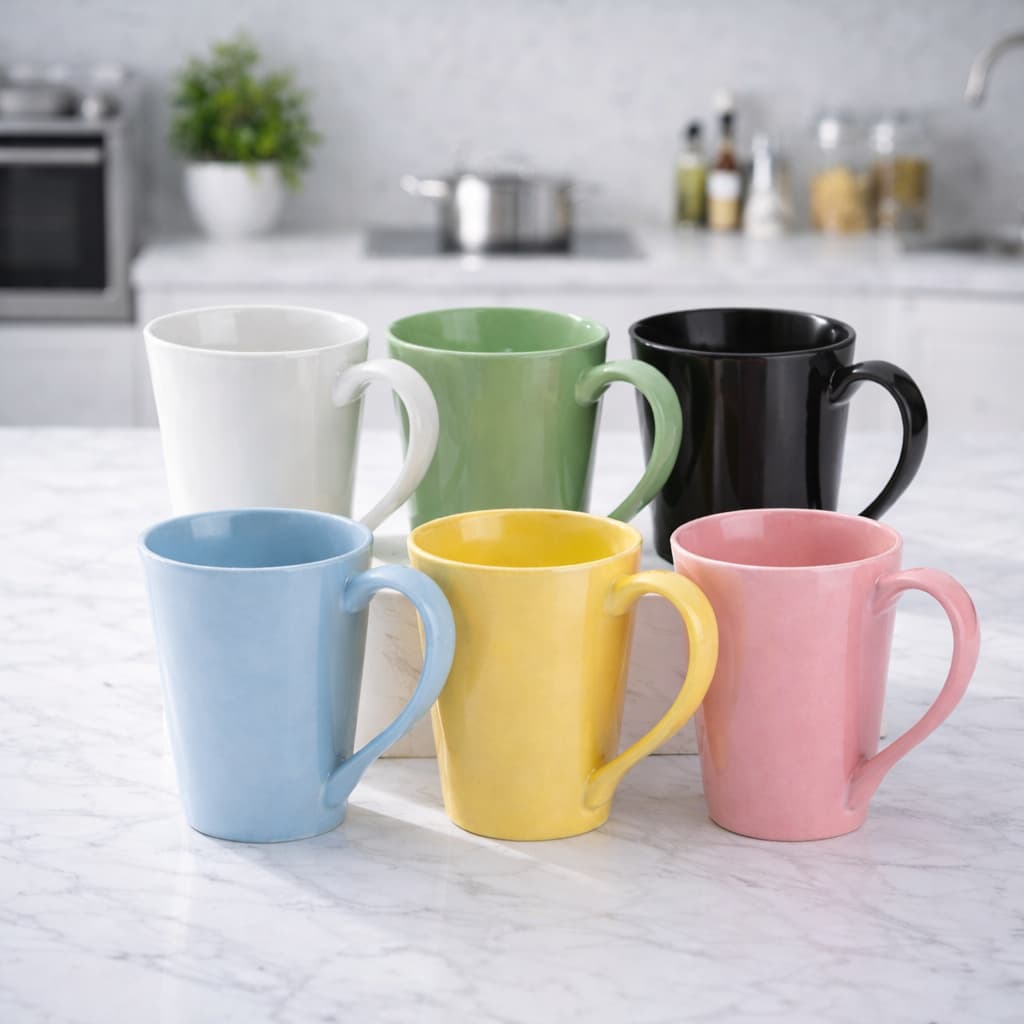 Conjunto 6 Canecas Tulipa em Porcelana 250ml Coloridas para Café e Chá