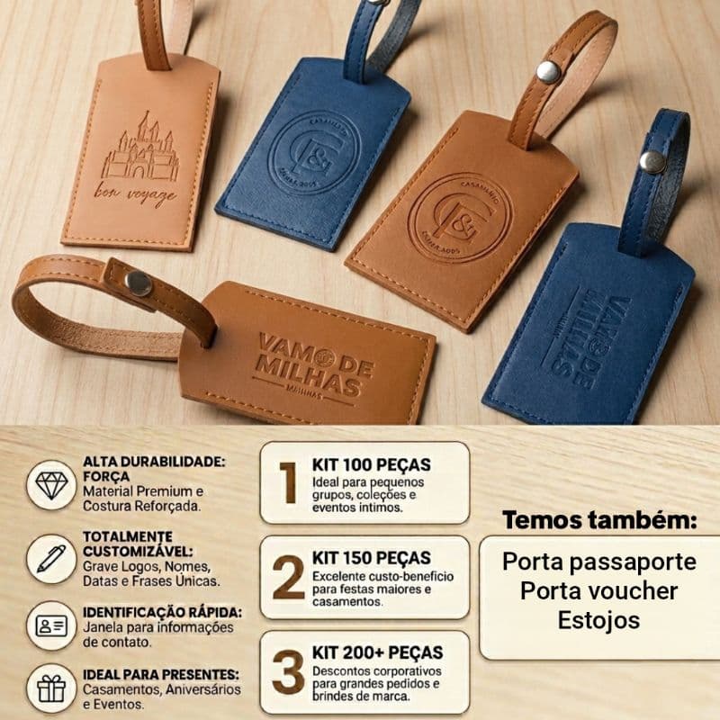 200  Tags de Mala Bolsa Personalizados Viagem Turismo Casamento Brinde Logomarca