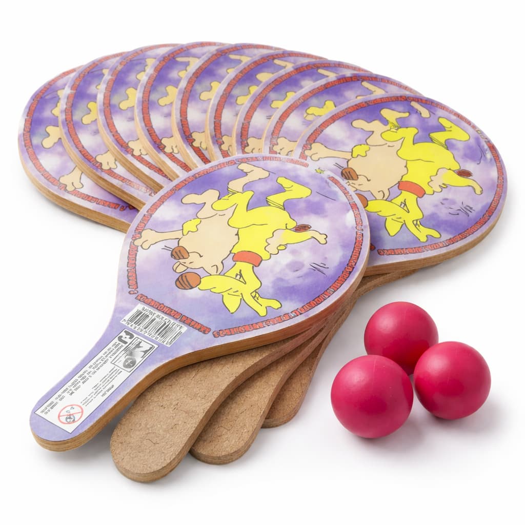 Kit 10 Raquetes Ping Pong Estampada C/ Bolinha Iniciantes Sortidas Madeira