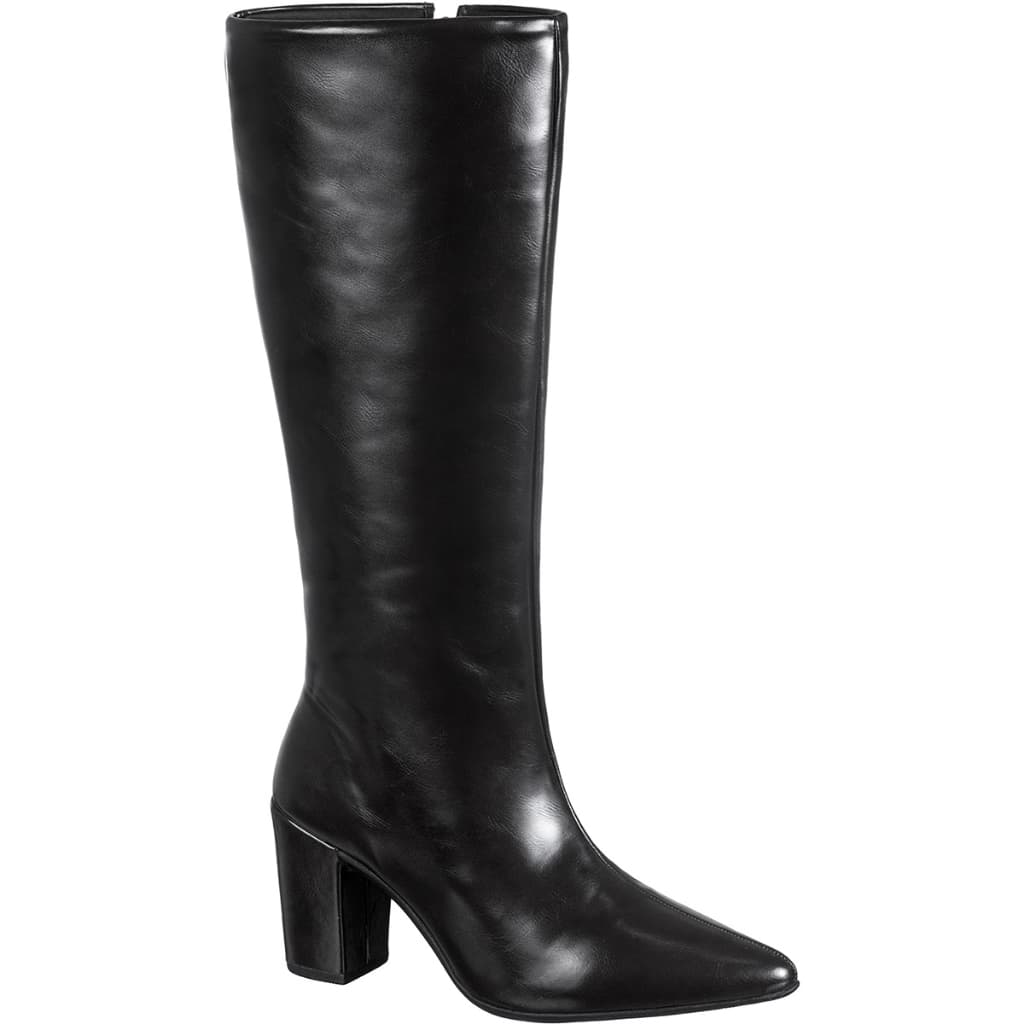 Bota Feminina Cano Longo Alto Liso Bico Fino Salto Bloco Médio Zíper Lateral Clássica Elegante Marina GiGiL