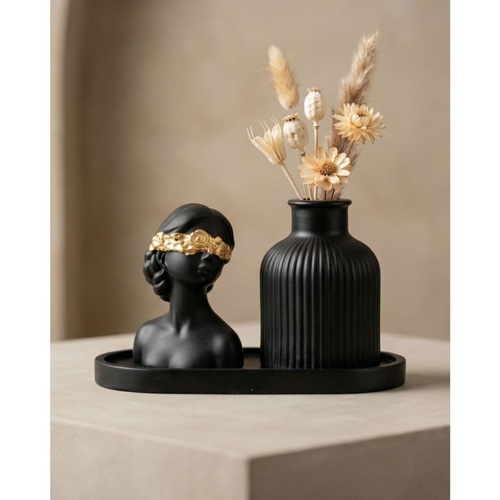 Kit Decorativo Eleganza – Escultura + Vaso + Bandeja | Decoração Casa, Sala & Quarto, Estilo Minimalista/Moderno