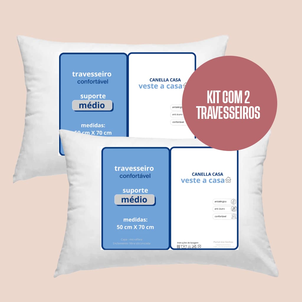 2 Travesseiros Macio Fibra de Silicone Antialérgica Confort Camesa 50x70 Cm Lavável Em Maquina
