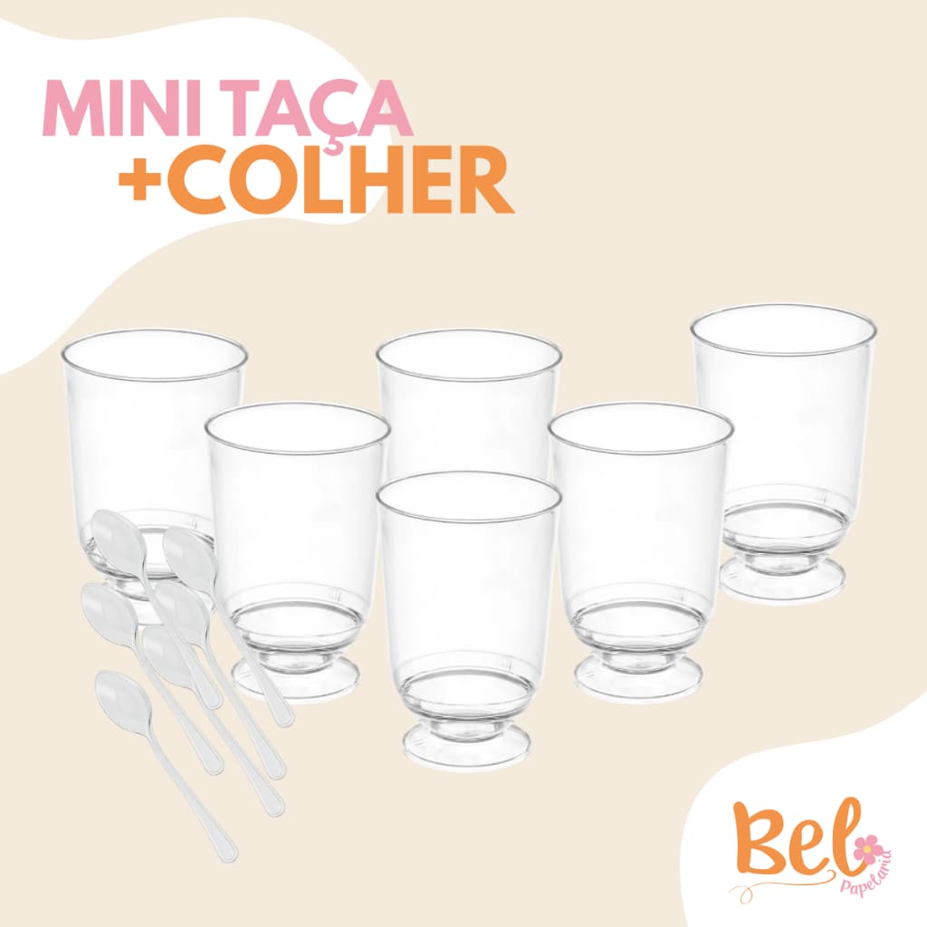 Kit Mini Taça + Colher Brigadeiro 30 ML Festa Aniversario Jantares Casamentos Chá Revelação