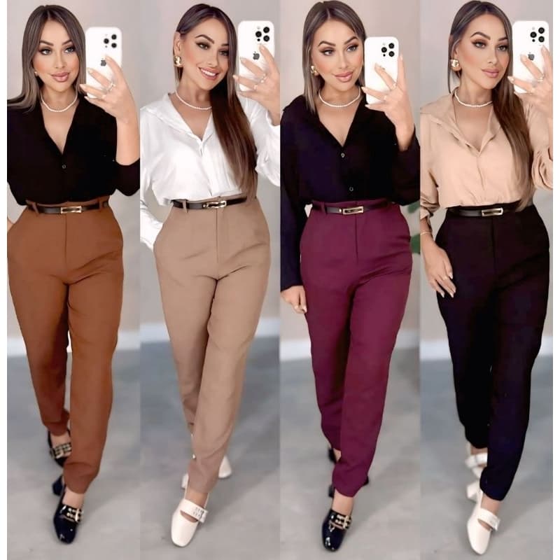 CALÇA ALFAIATARIA FEMININA COM CINTO CINTURA ALTA SHAPE ELEGANTE