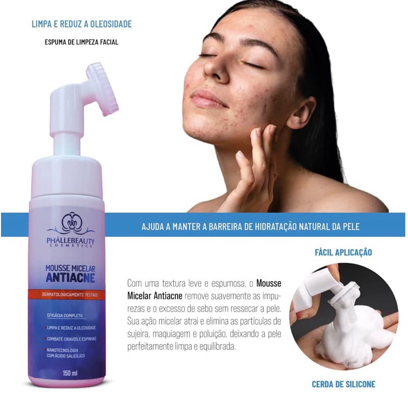 Mousse Micelar Antiacne - Phállebeauty - dermatologicamente testado