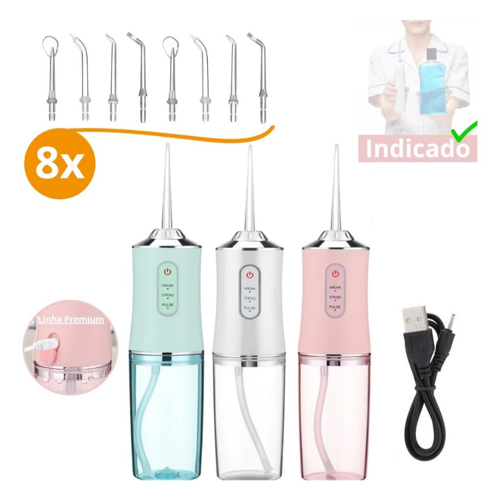 Irrigador Bucal Jato de Água Portátil Elétrico Recarregável Limpador Dental Profissional Limpeza Profunda Dentes Gengiva