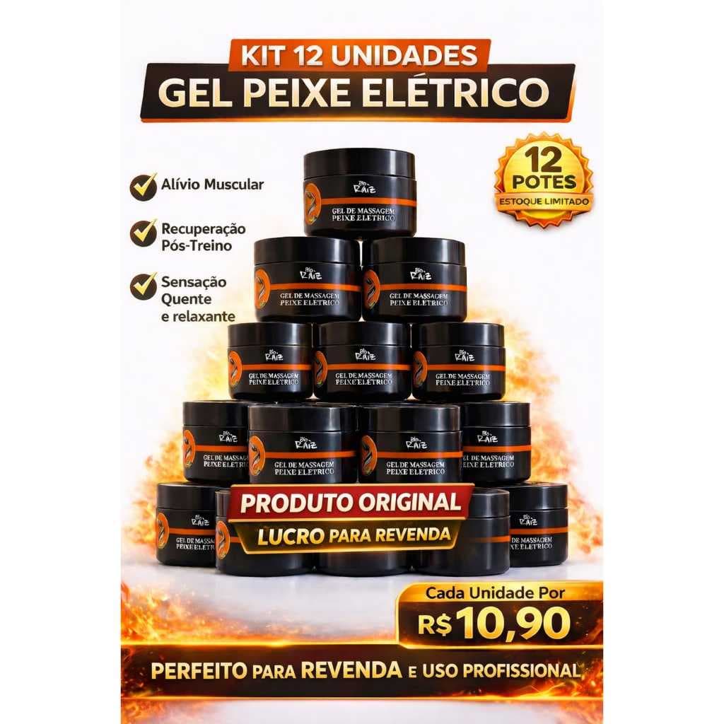 Kit 12 Gel de massagem Peixe Elétrico – Ideal para Revenda e Uso Profissional