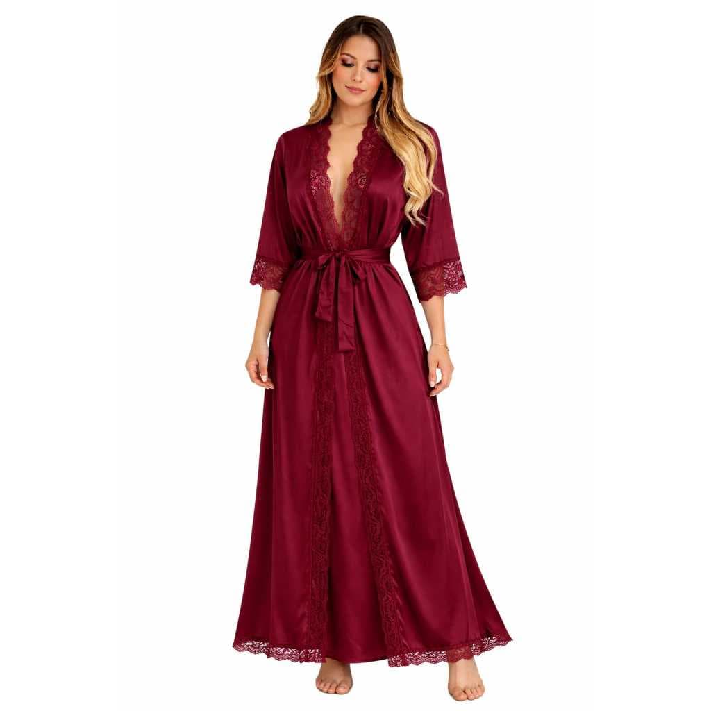 Robe Longo Feminino Liganete com Renda – Microfibra Luxo Manga 3/4 Moda Íntima Sexy Confortável