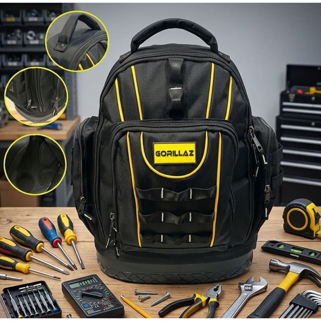 Mochila Para Ferramentas Reforçada Grande Tecido Oxford 1680D Base Emborrachada