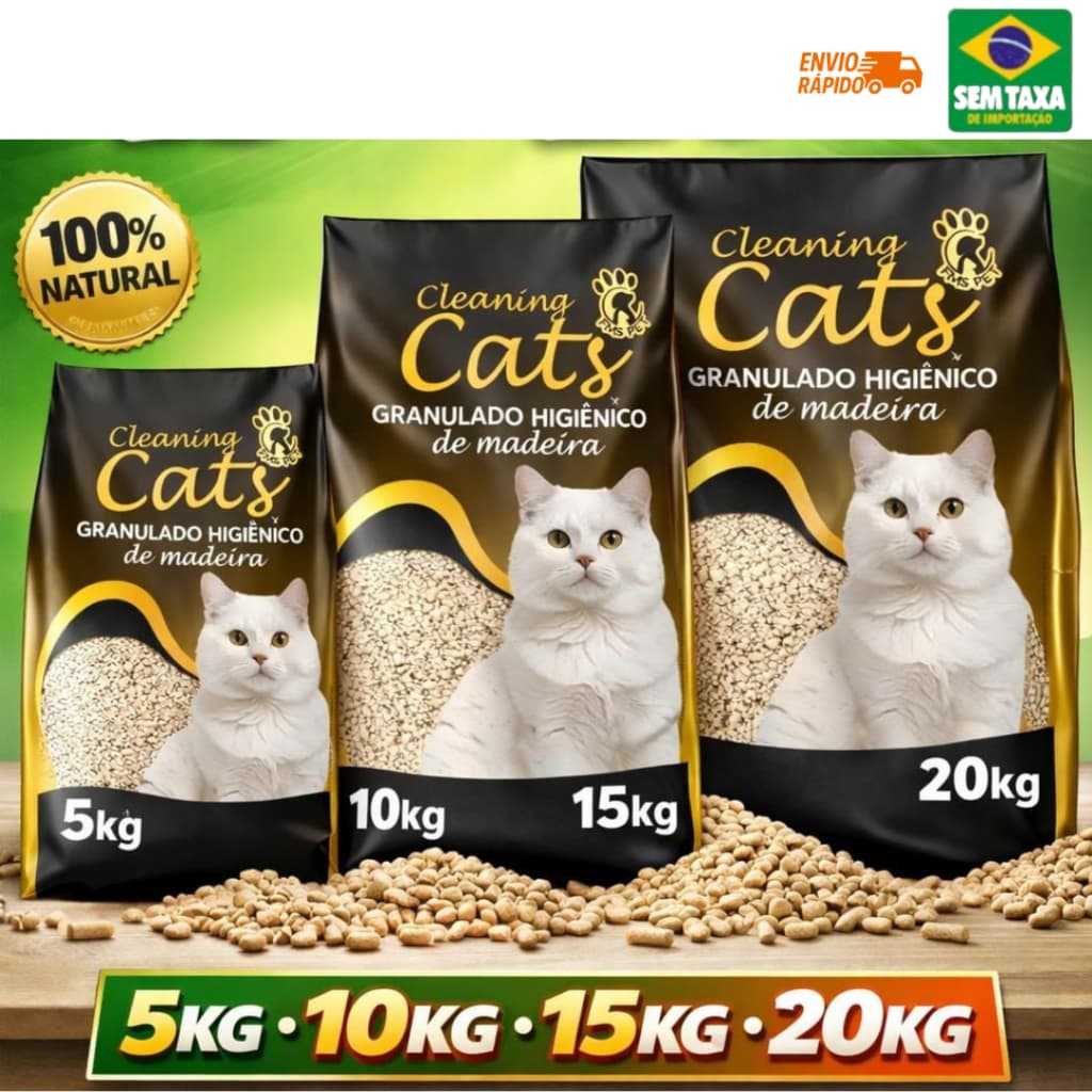 Granulado Higiênico de Madeira Cleaning Cats 100% Natural
