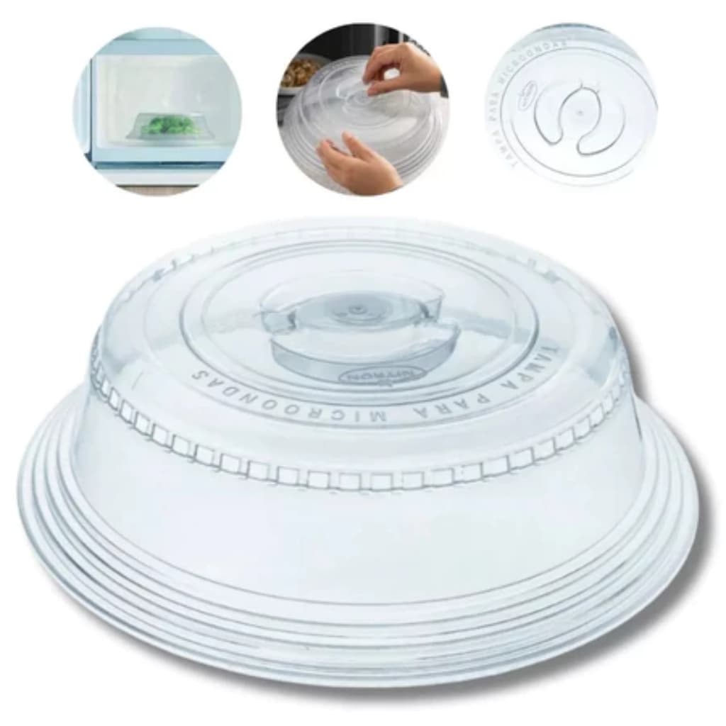 Tampa Para Micro-ondas 25,5cm Transparente Prato Alto Protetora BPA Free Anti Respingo e Sujeira Resistente Nitron