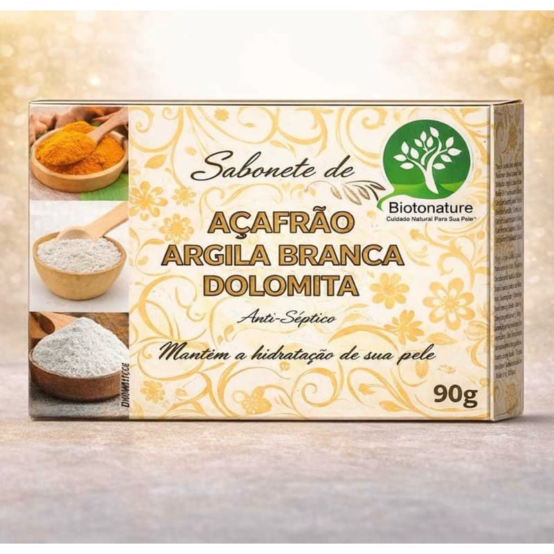 Kit 3 🥰Sabonetes Açafrão Argila Branca Dolomita 90g Limpeza e Cuidado Natural