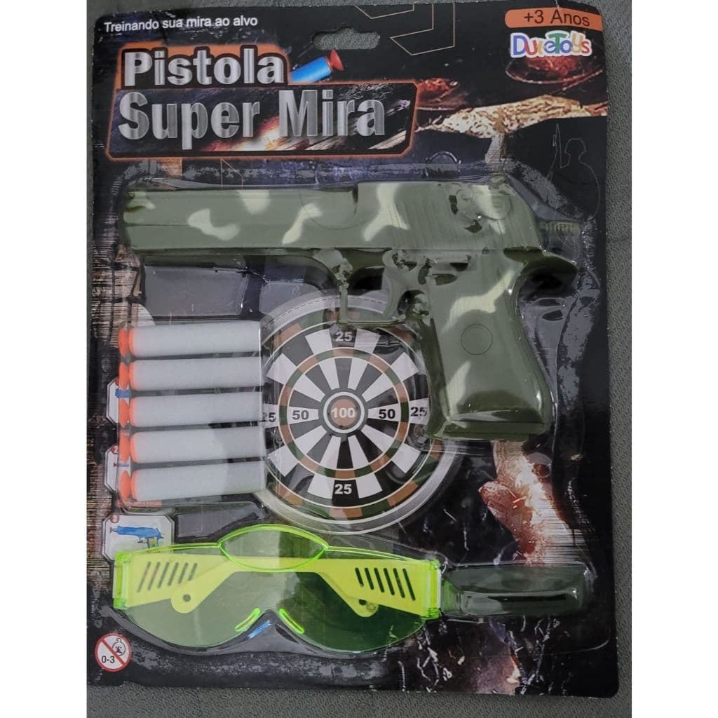 Lança Dardo Espuma Ventosa com 5 Dardos, Óculos e Alvo Super Mira