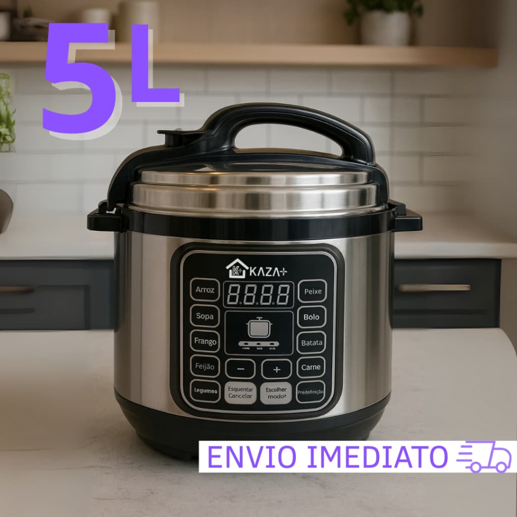 Panela de Pressão Elétrica 5L Inox Painel Digital Preta 110V ou 220V Kaza+