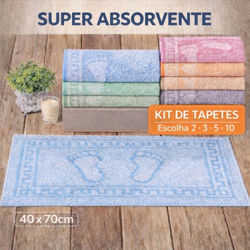 Tapete Banheiro Pezinho 40x70cm Algodão Super Absorvente Atoalhado – Kit 2 a 10 Unidades | Escolha as Cores