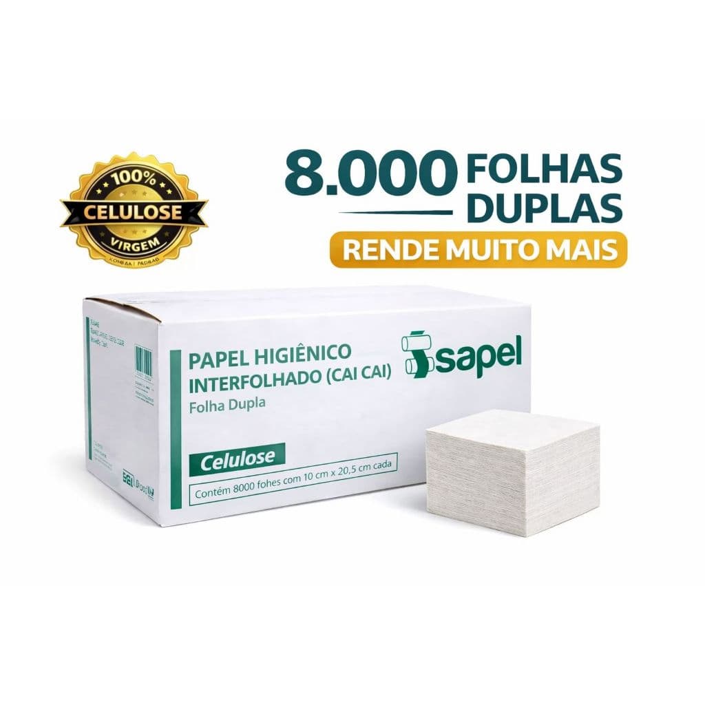 Papel Higiênico Interfolhado Cai Cai 8000 Folhas Duplas 100% Celulose Dispenser Empresas Clínicas