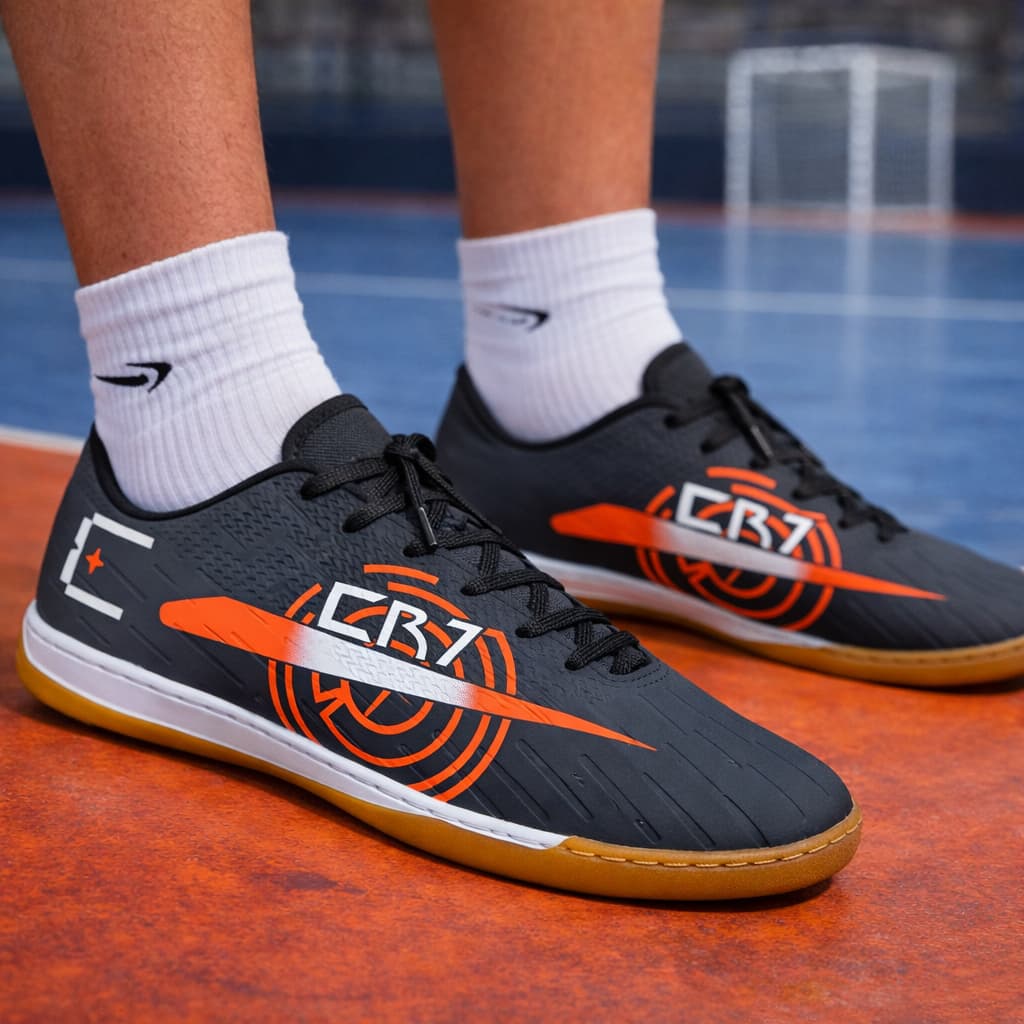 Chuteira Futsal Salão CR7 Confortável Estilosa Leve Macia Quadra Profissional Antiderrapante