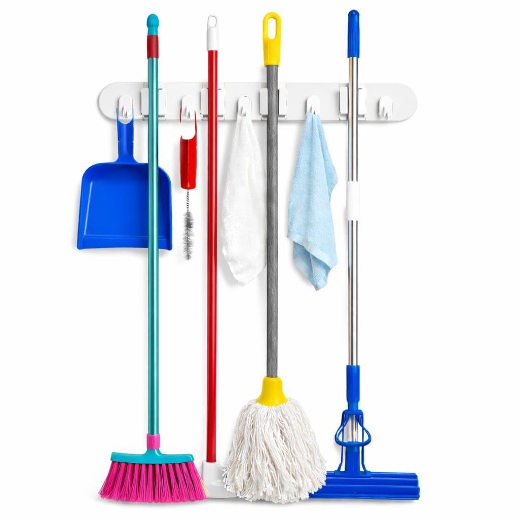 Suporte Parede Organizador Vassoura Rodo Pá Mop Pano Chave Branco