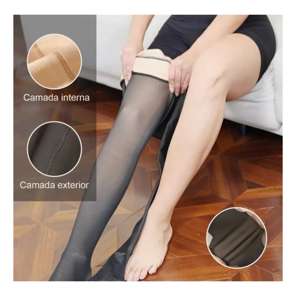 Meia Calça Térmica Translúcida Forrada Pelinho Pelúcia De Lã Translucida