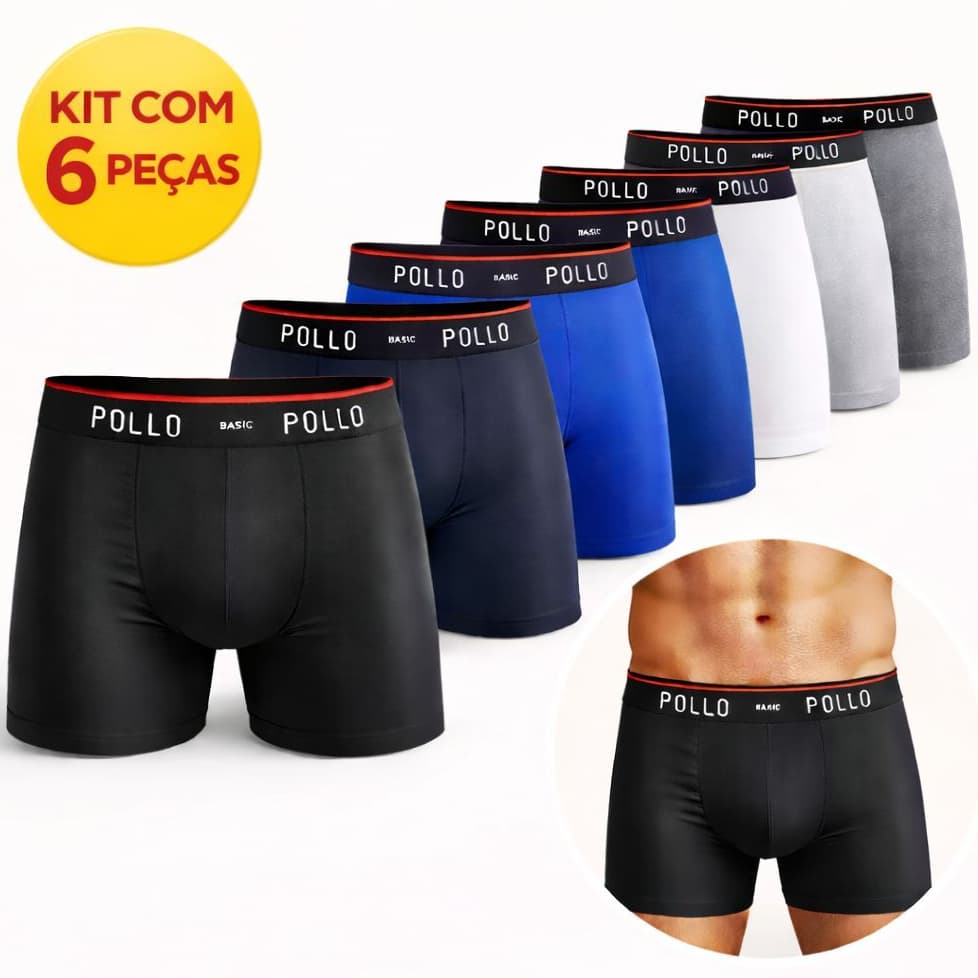 Kit Com 6 Cueca Masculino Boxer Box Pollo Poliamida Conforto
