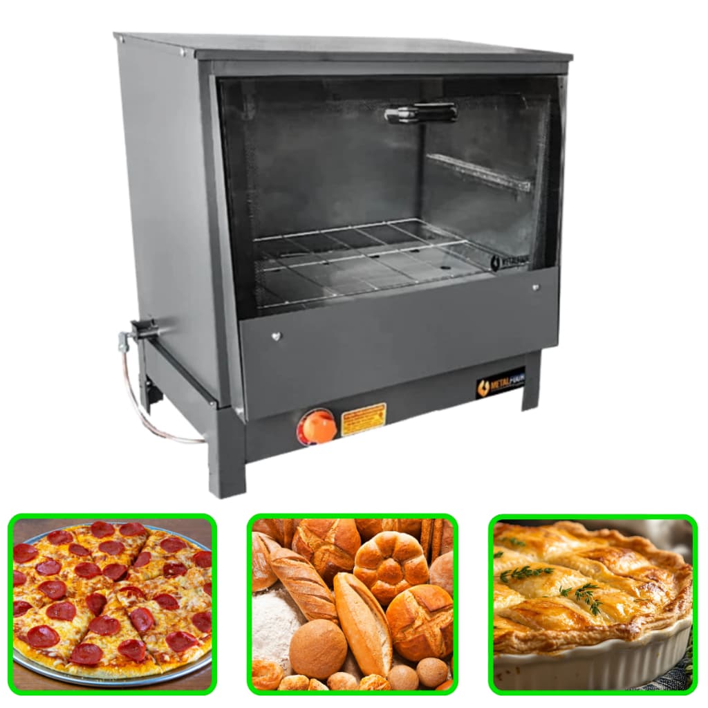 Forno Industrial à Gás 66 LT Mesa Baixa Pressão Tampa de Vidro  MetalFour